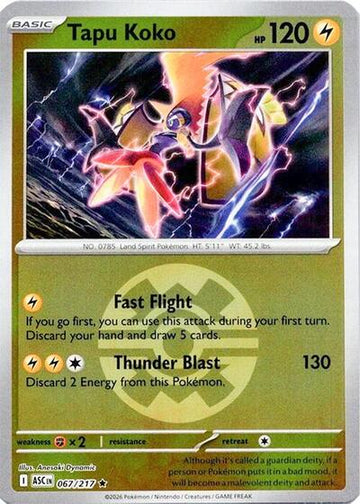 Tapu Koko - Quick Ball - 067/217 - Rare [me025-067] [Reverse Holo]