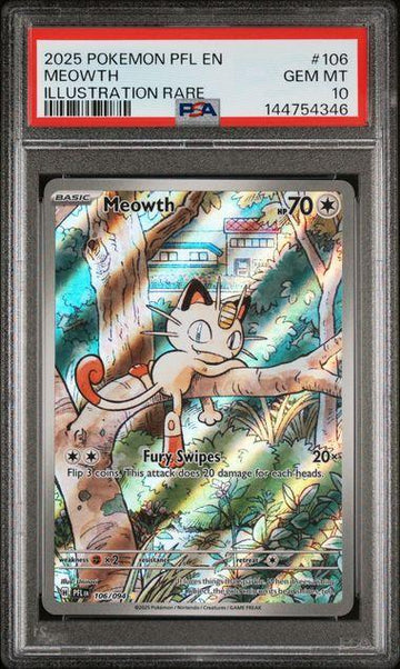 2025 POKEMON PFL EN-PHANTASMAL FLAMES 106 MEOWTH ILLUSTRATION RARE PSA 10