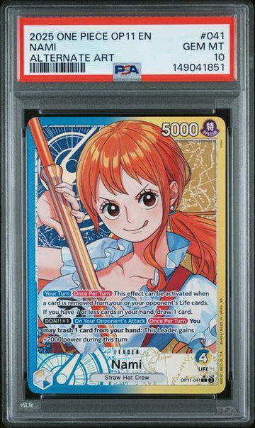 2025 ONE PIECE OP11-A FIST OF DIVINE SPEED 041 NAMI ALTERNATE ART PSA 10