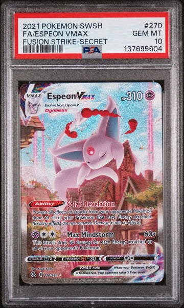 PSA 10 2021 POKEMON SWORD & SHIELD FUSION STRIKE #270 FA/ESPEON VMAX FUSION STRIKE-SECRET