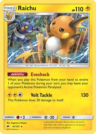 Raichu (41/147) - SM  Burning Shadows Reverse Holofoil