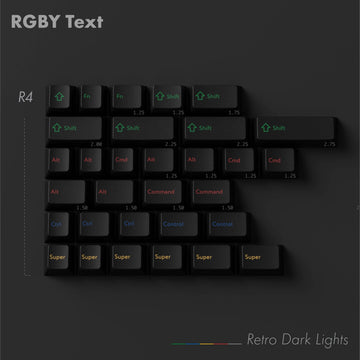 KBDFans PBTFans Retro Dark Lights RGBY Text Kit 31 Key Cherry Profile Double Shot PBT Add-on Keycap Set