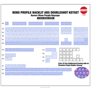 Tai-Hao Aurora Wave Purple Backlit 171 Key BOBO Profile Double Shot ABS Keycap Set