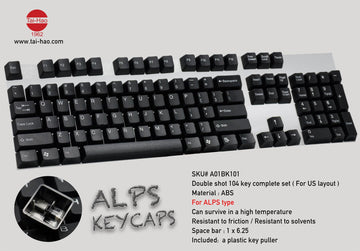 Tai-Hao ALPS 104 Key ABS Double Shot Keycap Set White on Black