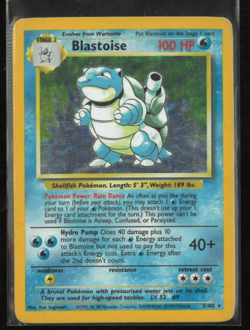 1999 Pokemon Base Set Blastoise Holo Rare 2/102 LP