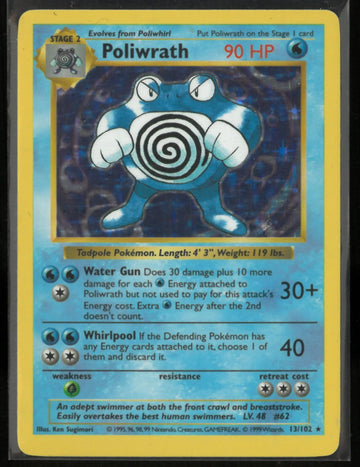 1999 Pokemon Base Set Unlimited Poliwrath Holo Rare 13/102