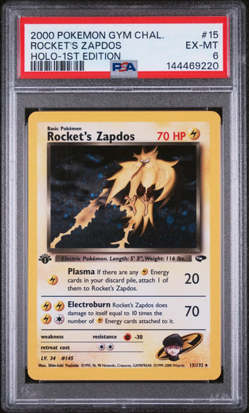 2000 Pokemon Gym Challenge Rocket's Zapdos Holo-1st Edition PSA 6 15/132