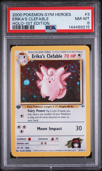 2000 Pokemon Gym Heroes Erika's Clefable Holo-1st Edition PSA 8 3/132