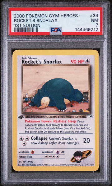 2000 Pokemon Gym Heroes Rocket's Snorlax 1st Edition PSA 7 33/132