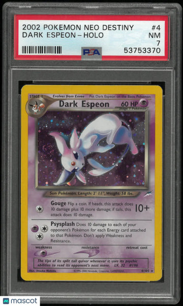2002 Pokemon Neo Destiny Dark Espeon Holo Swirl 4/105 PSA 7