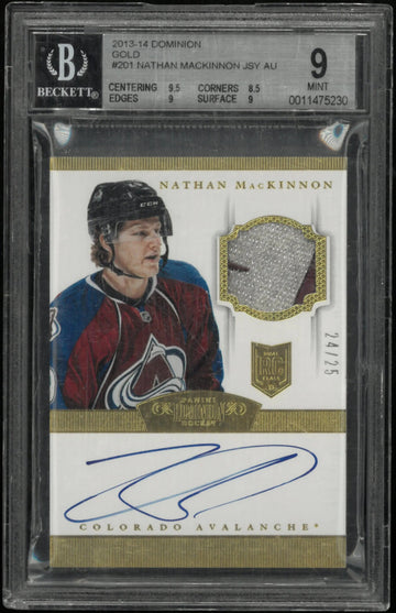 2013-14 Panini Dominion Gold Nathan MacKinnon RC Jersey Patch Auto BGS 9 /25
