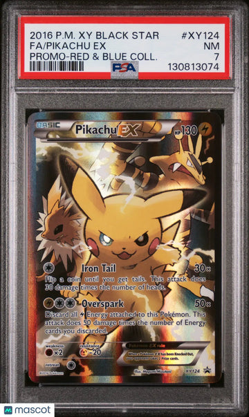 2016 Pokemon XY Black Star Promo Pikachu EX Promo-Red Blue Coll. Fa PSA 7 #XY124