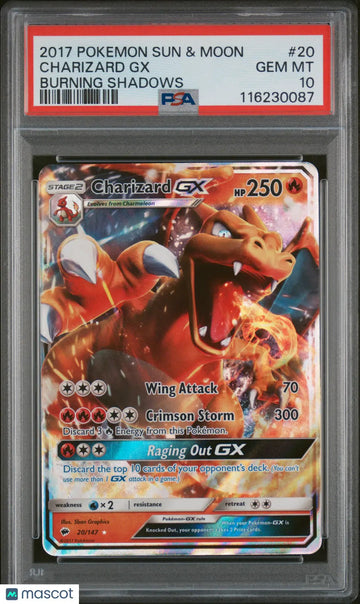 2017 Pokemon Burning Shadows Ultra Rare Charizard GX 20/147 PSA 10