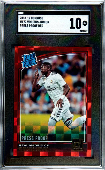 2018 Donruss Soccer Vinicius Junior Rated Rookie RC Red Press Proof SGC 10