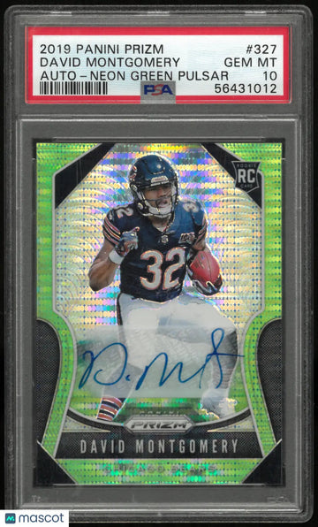 2019 Panini Autograph Rookie David Montgomery Auto Neon Green Pulsar RC PSA 10