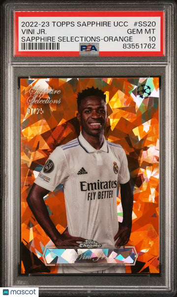2022-23 Topps Chrome Sapphire UCC Sapphire Selections Vini JR. Orange /25 PSA 10