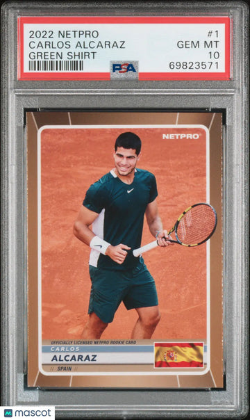 2022 Netpro Tennis Carlos Alcaraz #1 Green Shirt PSA 10