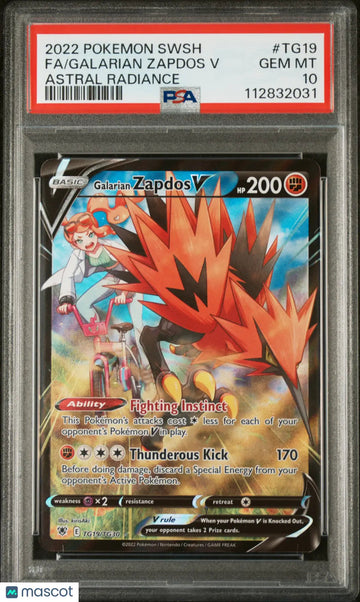 2022 Pokemon Sword & Shield Astral Radiance Galarian Zapdos V TG19/TG30 PSA 10
