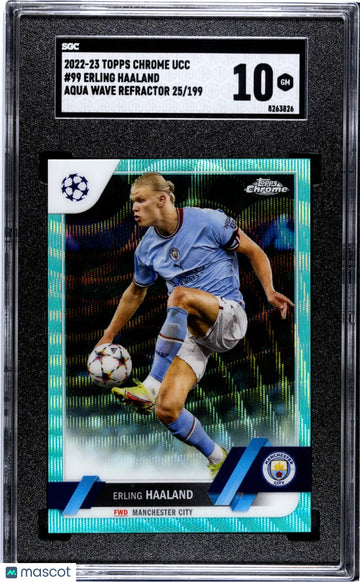 2022 Topps Chrome UCC Aqua Wave Refractor Erling Haaland #99 /199 SGC 10