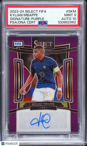 2023-24 Select FIFA Signatures Auto Kylian Mbappe Purple PSA 9 Auto 10 /10