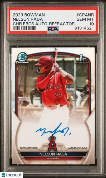 2023 1st Bowman Chrome Prospect Auto Nelson Rada RC Refractor /499 PSA 10