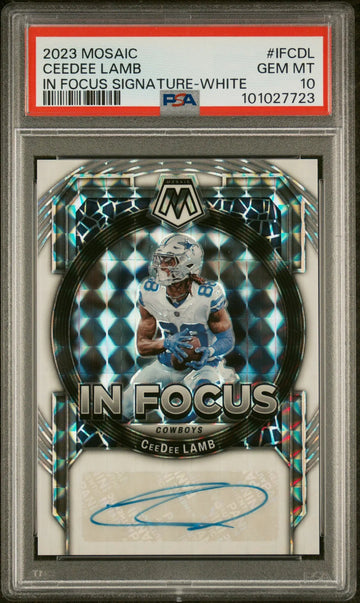 2023 Panini Mosaic In Focus Signature Auto Ceedee Lamb White PSA 10 /15