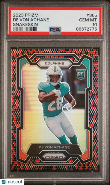 2023 Panini Prizm Football De'von Achane RC Rookie Snakeskin PSA 10