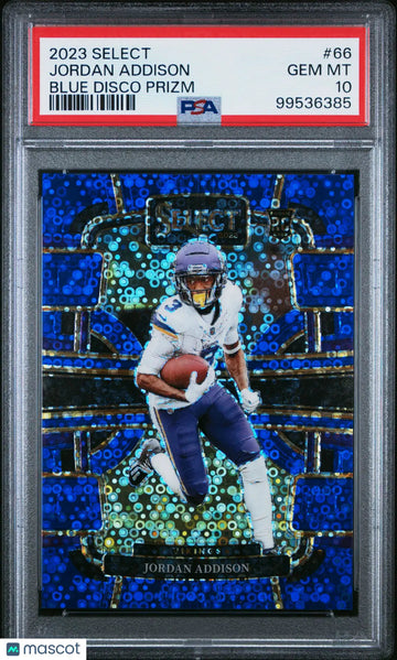 2023 Panini Select Rookie Jordan Addison Blue Disco Prizm /25 RC PSA 10