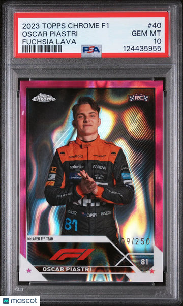 2023 Topps Chrome Formula 1 Oscar Piastri #40 Fuchsia Lava 209/250 PSA 10