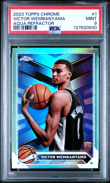 2023 Topps Chrome Victor Wembanyama RC Rookie Aqua Refractor /199 PSA 9