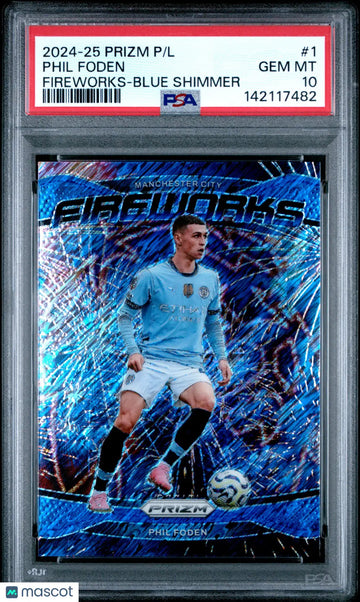 2024-25 Panini Prizm Premier League Fireworks Phil FodeneBlue Shimmer PSA 10 /9