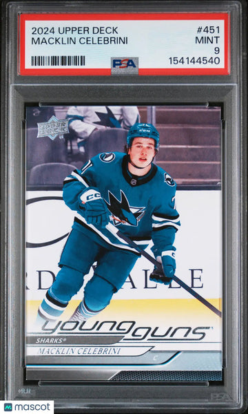 2024-25 Upper Deck Series 2 Macklin Celebrini Young Guns RC Rookie #451 PSA 9