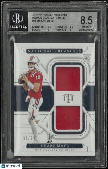 2024 Panini National Treasures Rookie Dual Materials Drake Maye RC /99 BGS 8.5