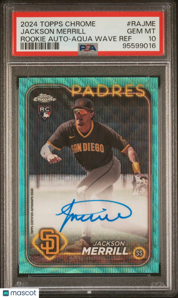 2024 Topps Chrome Rookie RC Jackson Merrill Auto Aqua Wave RC /199 PSA 10