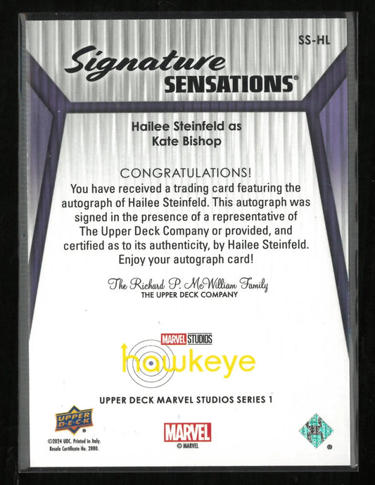 2024 UD Marvel Hawkeye Signature Sensations Hailee Steinfeld as Kate Bishop Auto