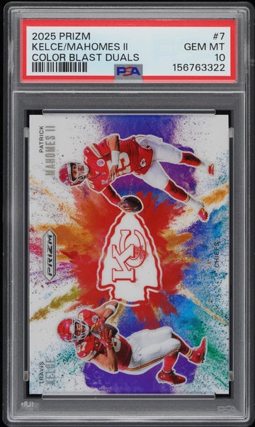 2025 Panini Prizm Color Blast Duals Mahomes II Kelce #7 PSA 10