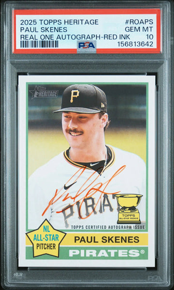 2025 Topps Heritage Real One Red Ink Auto Paul Skenes NL All Star PSA 10 /76