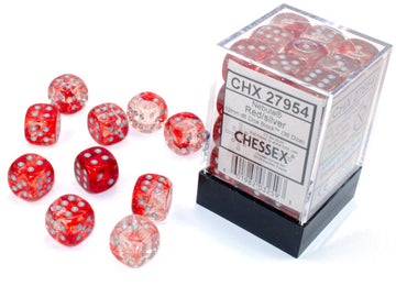 Chessex Nebula Dice - 36 x D6 - 12mm - Red/Silver Luminary