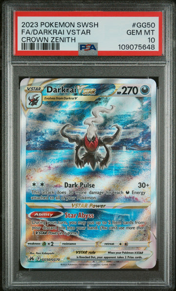 PSA 10 2023 POKEMON SWORD AND SHIELD CROWN ZENITH #GG50 FA/DARKRAI VSTAR CROWN ZENITH