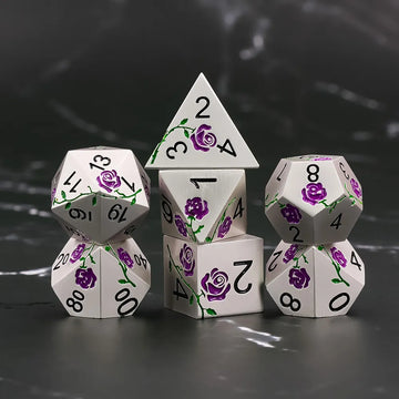 Purple Rose Silver Metal Dice Set