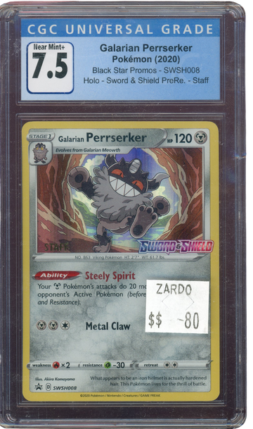 CGC 7.5 GALARIAN PERRSERKER STAFF SWORD&SHIELD PRERELEASE