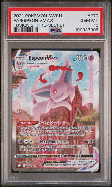 PSA 10 2021 POKEMON SWORD & SHIELD FUSION STRIKE #270 FA/ESPEON VMAX FUSION STRIKE-SECRET
