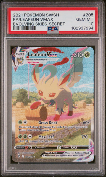 PSA 10 2021 POKEMON SWORD & SHIELD EVOLVING SKIES #205 FA/LEAFEON VMAX EVOLVING SKIES-SECRET