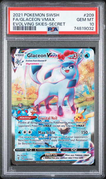 PSA 10 2021 POKEMON SWORD & SHIELD EVOLVING SKIES #209 FA/GLACEON VMAX EVOLVING SKIES-SECRET
