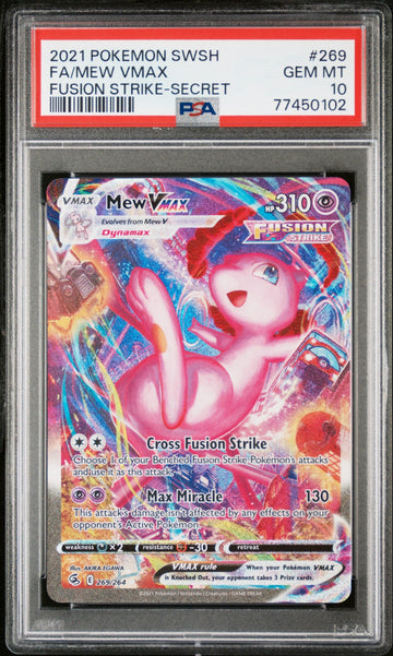 PSA 10 2021 POKEMON SWORD & SHIELD FUSION STRIKE #269 FA/MEW VMAX FUSION STRIKE-SECRET
