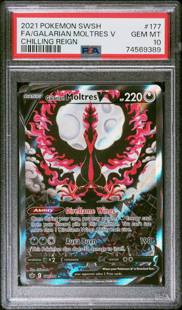 PSA 10 2021 POKEMON SWORD & SHIELD CHILLING REIGN #177 FA/GALARIAN MOLTRES V CHILLING REIGN