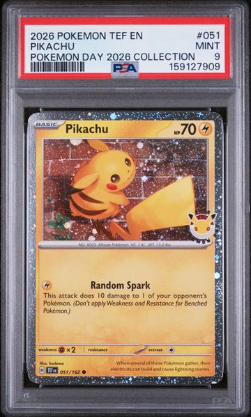 2026 POKEMON TEF EN-TEMPORAL FORCES #051 PIKACHU POKEMON DAY 2026 COLLECTION PSA 9