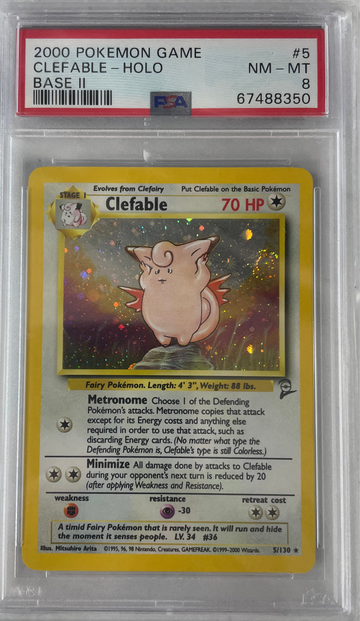 2000 POKEMON GAME BASE 2 CLEFABLE - HOLO #5 PSA 8