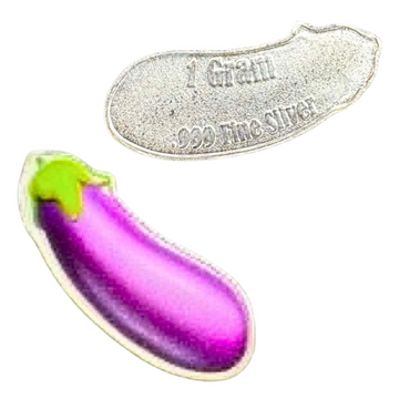 1g gram  .999 Fine Silver Eggplant Emoji | Colorized