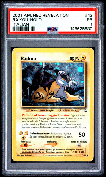 Raikou Holo PSA 1 2001 Pokemon Italian Neo Revelation #13 POP 1